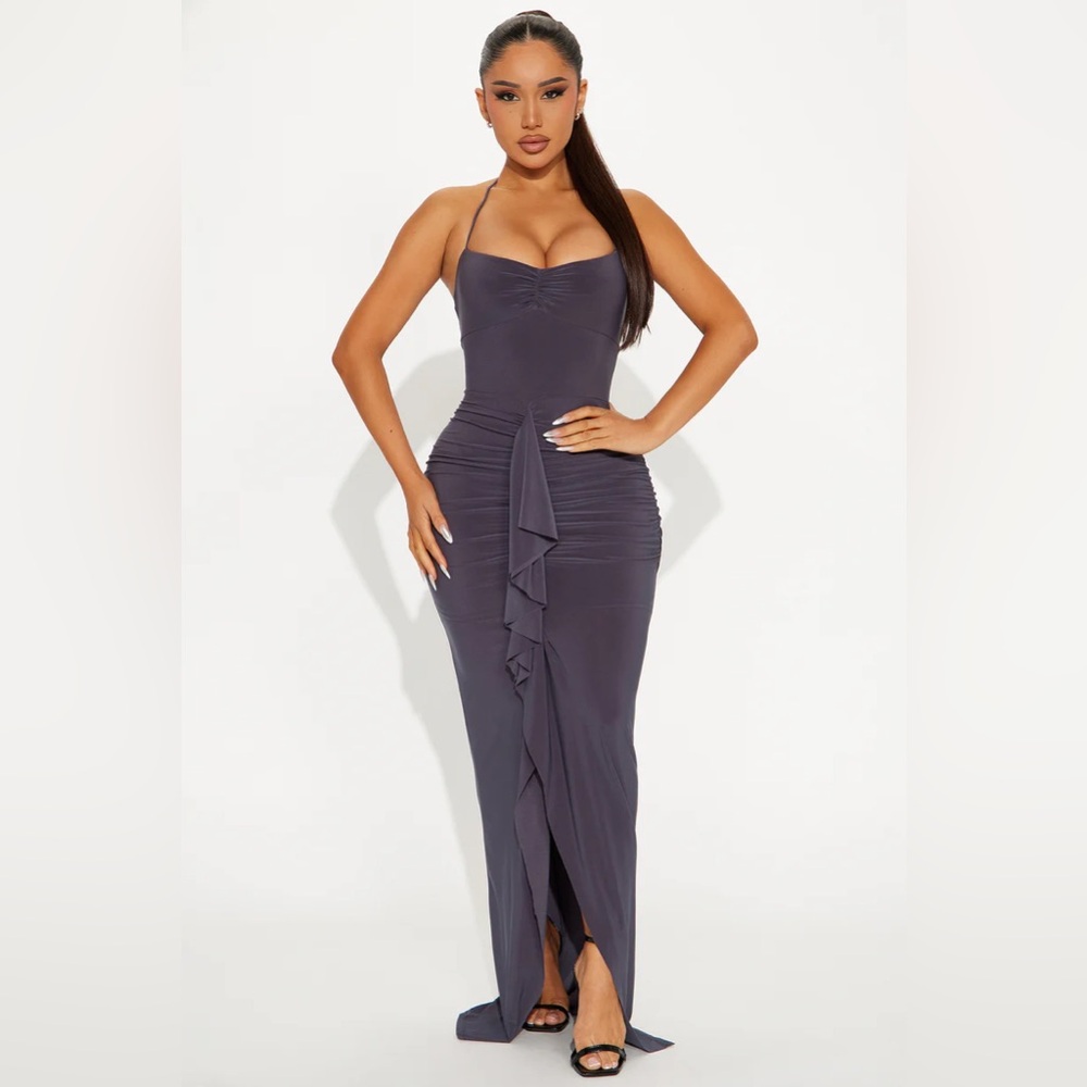 Serena Ruffle Maxi Dress - Charcoal